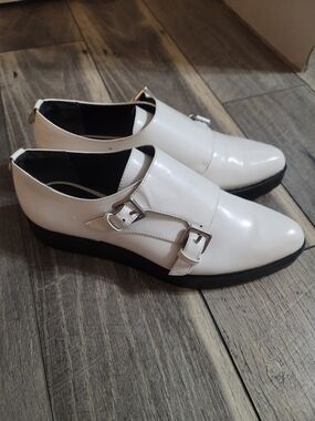 Calvin Klein White Double Monk Strap Platform Vespera Loafer Leather Creeper 8.5
